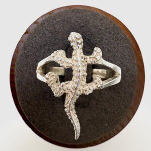 VTG Sterling Silver 925 Lizard Gecko Diamond Cut Finish Statement Ring Sz 9.25